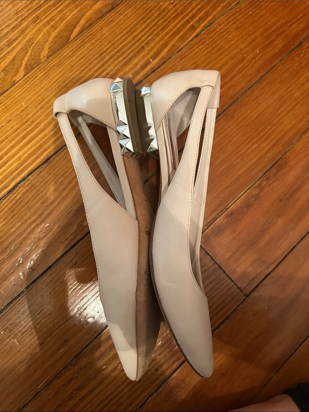 BCBGMaxAzria Blush Pointed Slingback Flats with Studded Heel